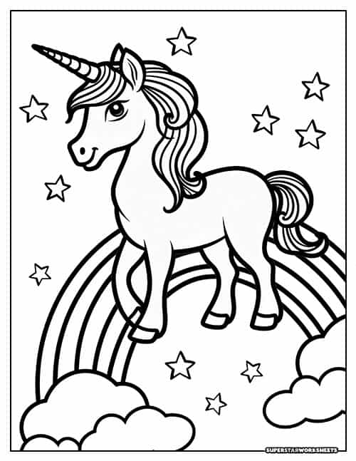 Unicorn Rainbow Coloring Page