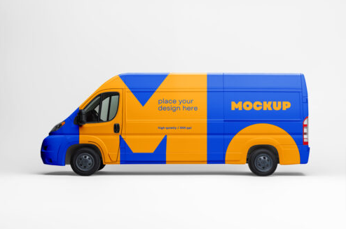 Van with Vehicle Wrap Mockup