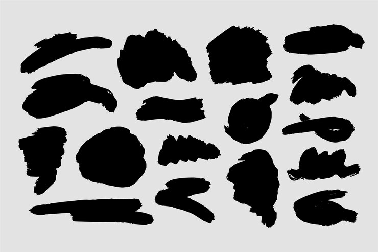 Various Abstract shapes of Ink Brush Strokes