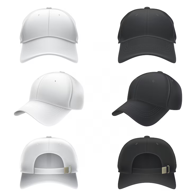 Vector realistic illustration of a white and black textile baseball cap 