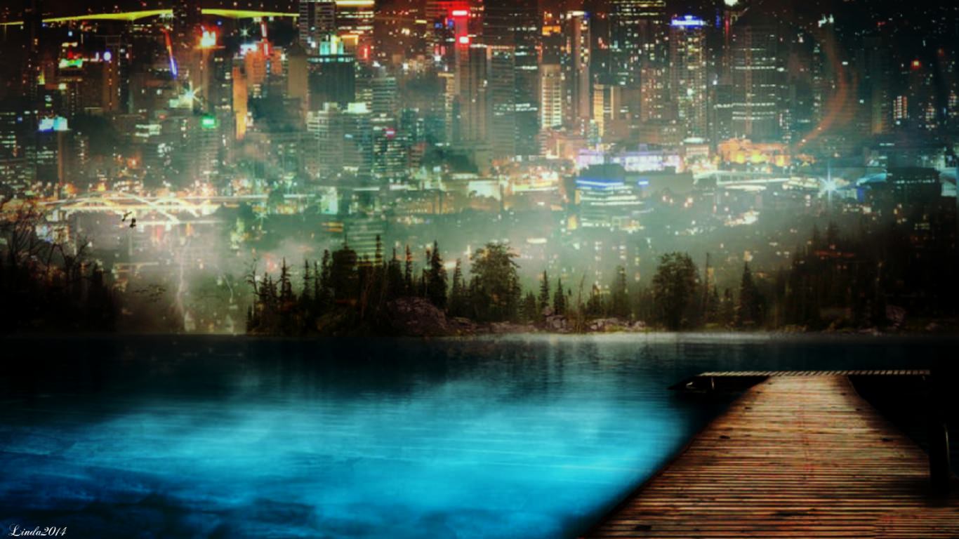 View of the City Lights Wallpaper
