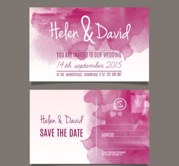 Watercolor Wedding Invitation in Post Card Style