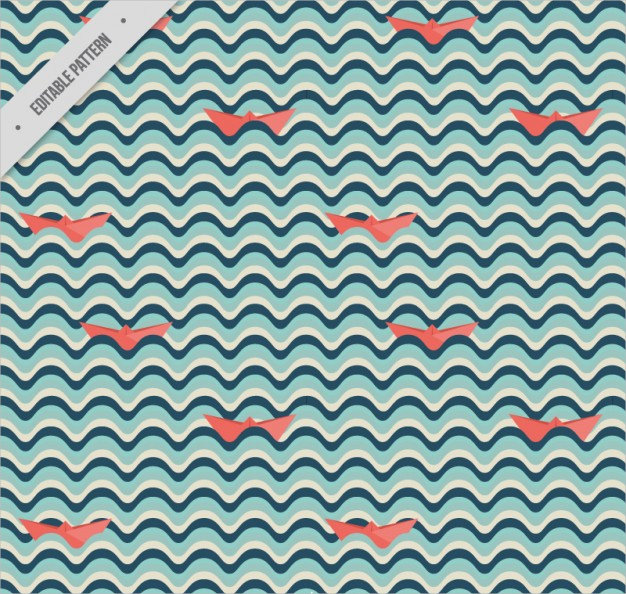 Waves Background with a Red Boat Paper