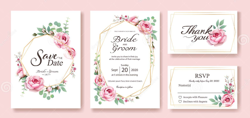 Wedding Invitation Pink Floral Design Illustrations & Vectors