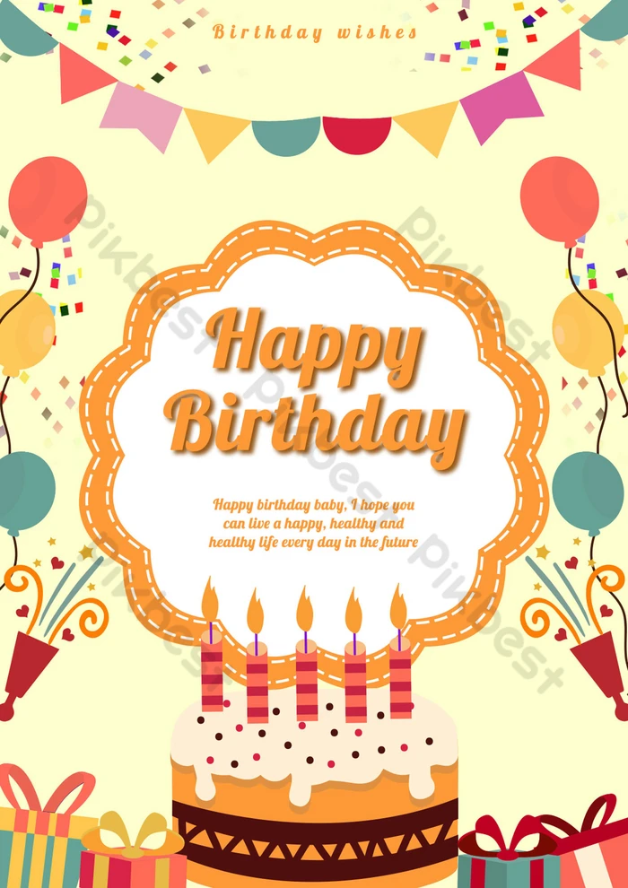 Yellow Birthday Party Birthday Card Template