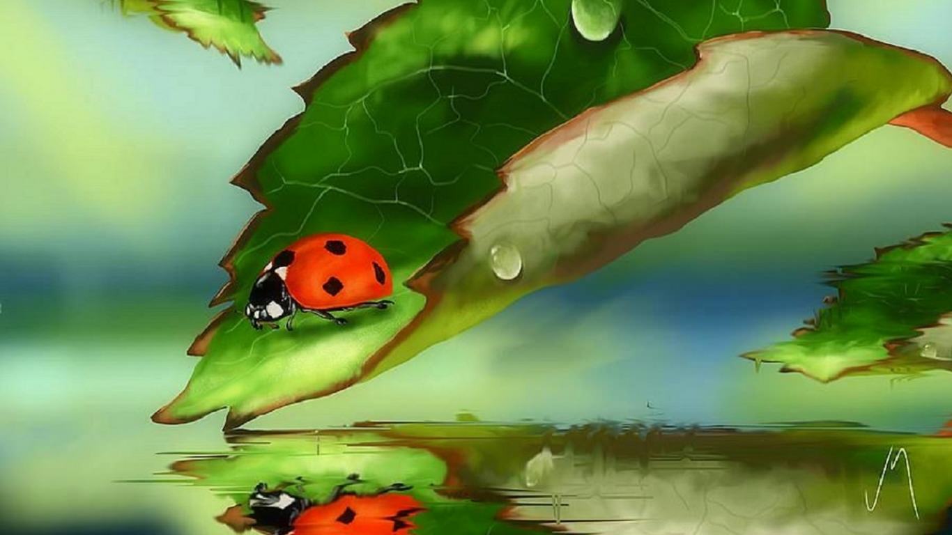 ladybug on Green Leaves