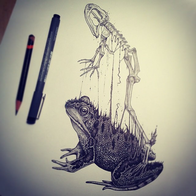 Animals Behind Skull Drawing