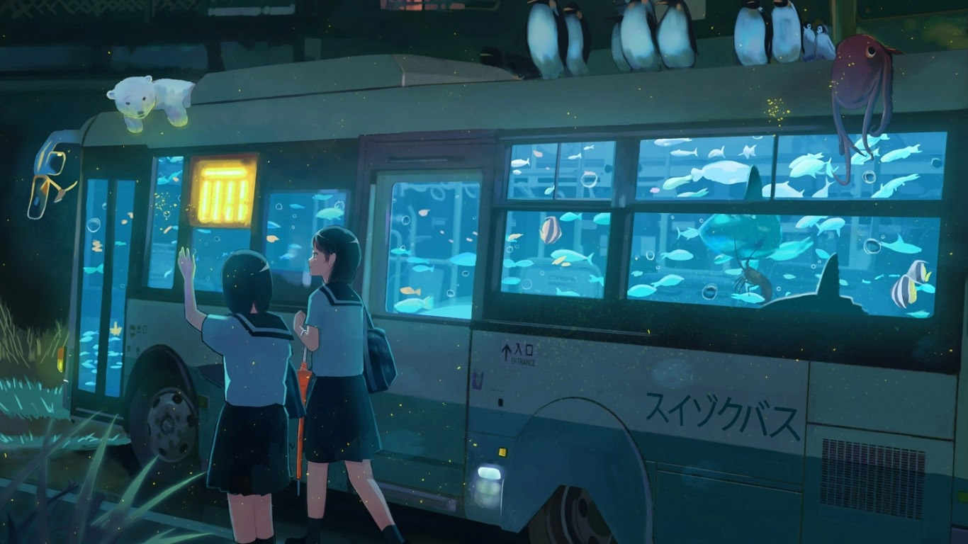 Anime Aqua Bus Wallpaper