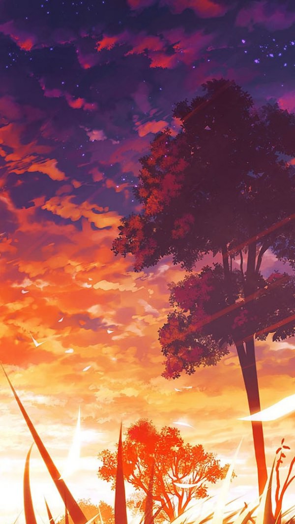 Anime Sunset Scenery iPhone Wallpaper