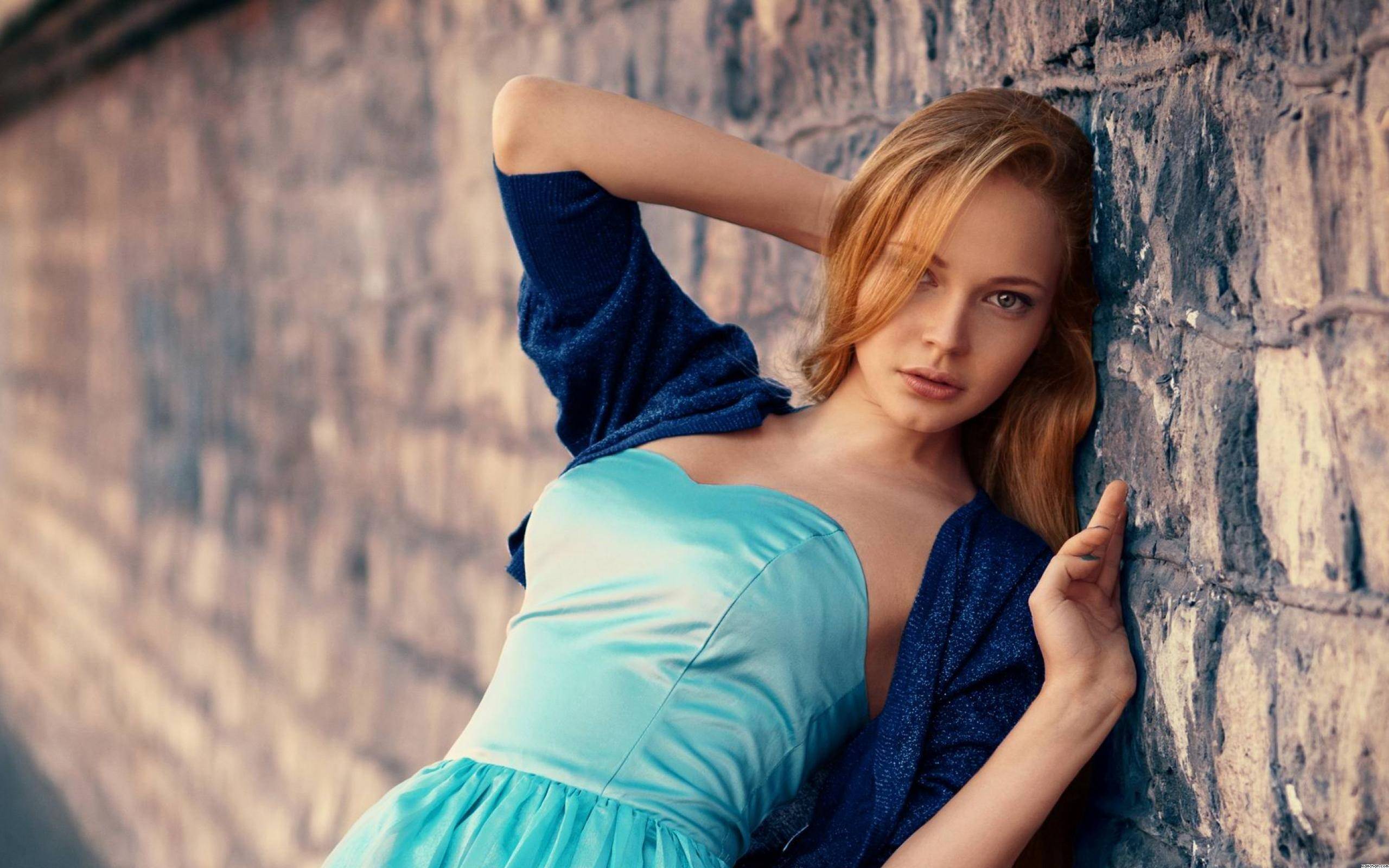 Beautiful Girl in Blue Dress Wallpaper