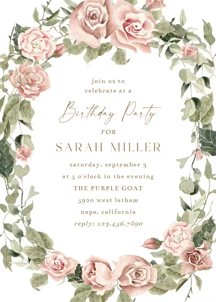 Boho Rose Dusy Pink Kid Birthday Invitations