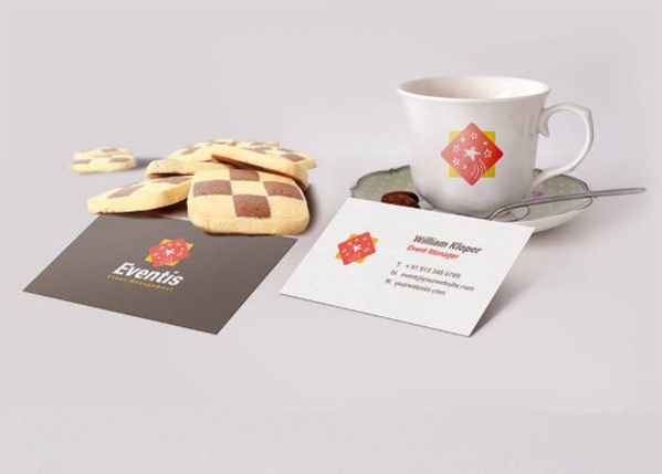 Business Card and Coffee Cup Scene Mockup PSD