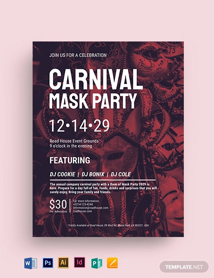 carnival mask party flyer template