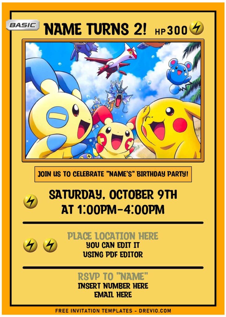 Cute And Awesome Pokemon Kids Birthday Party Invitation