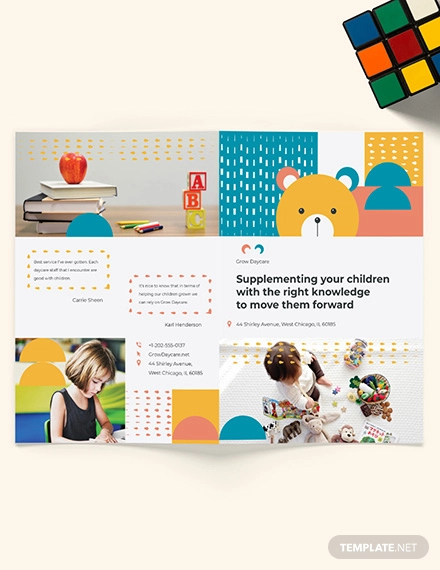 daycare center bi fold brochure template