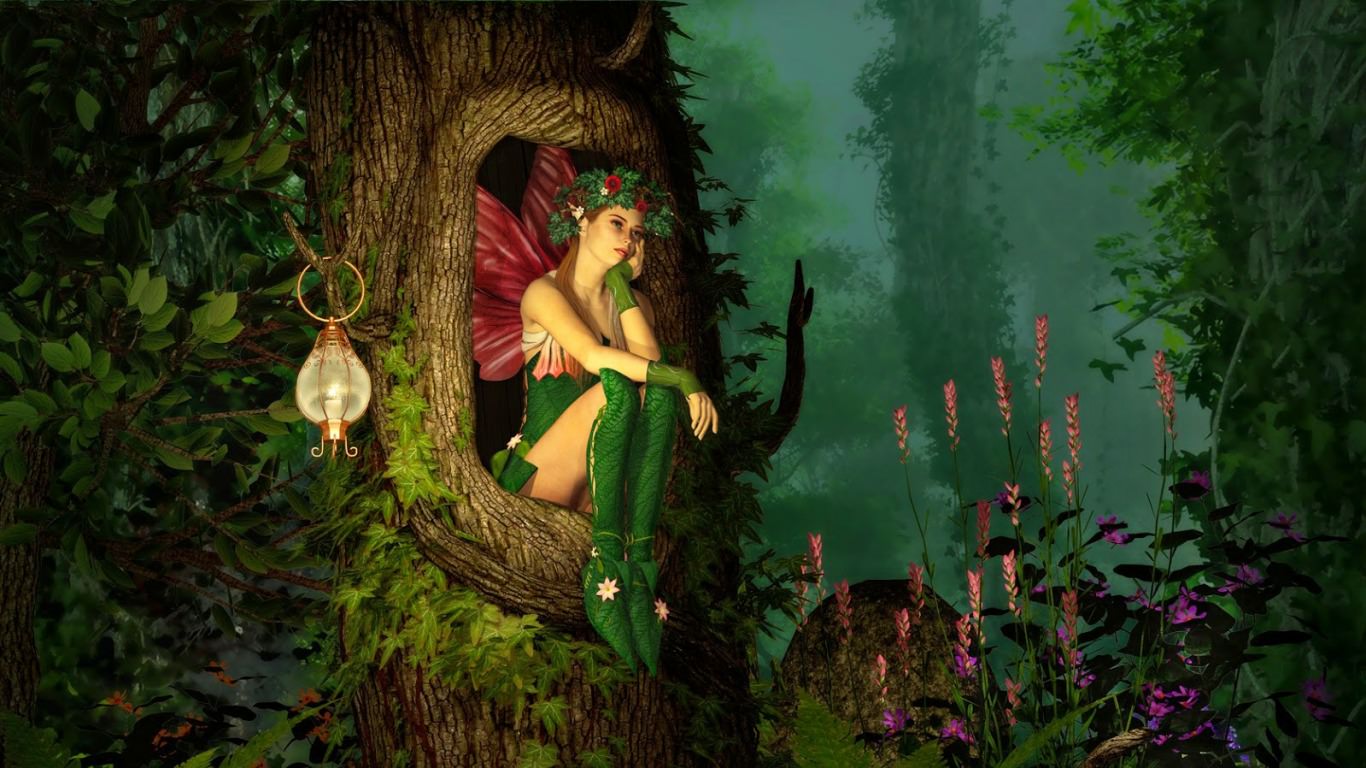 Fairy in Tree Hole Wallpaper