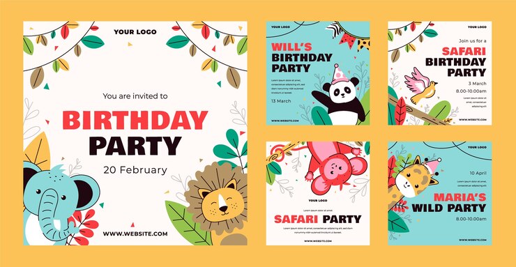 Hand drawn safari Kids Birthday party invitation