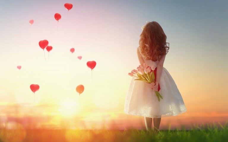 Heart Balloons & Love Girl Sunset Wallpaper