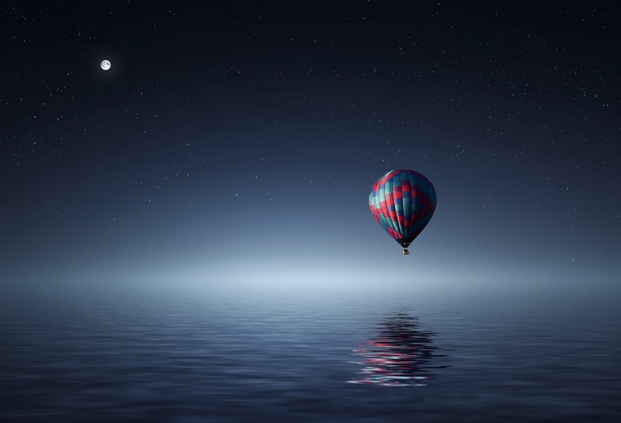 Hot Air balloon Floating on Water
