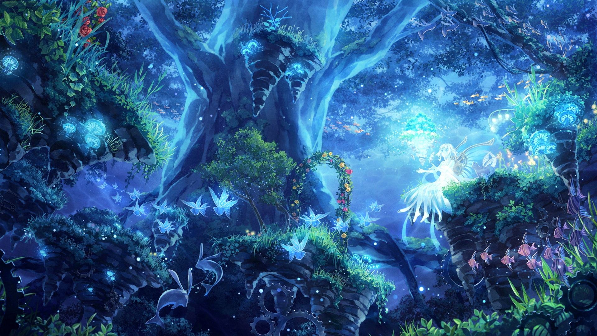 Magical Blue Forest Wallpaper