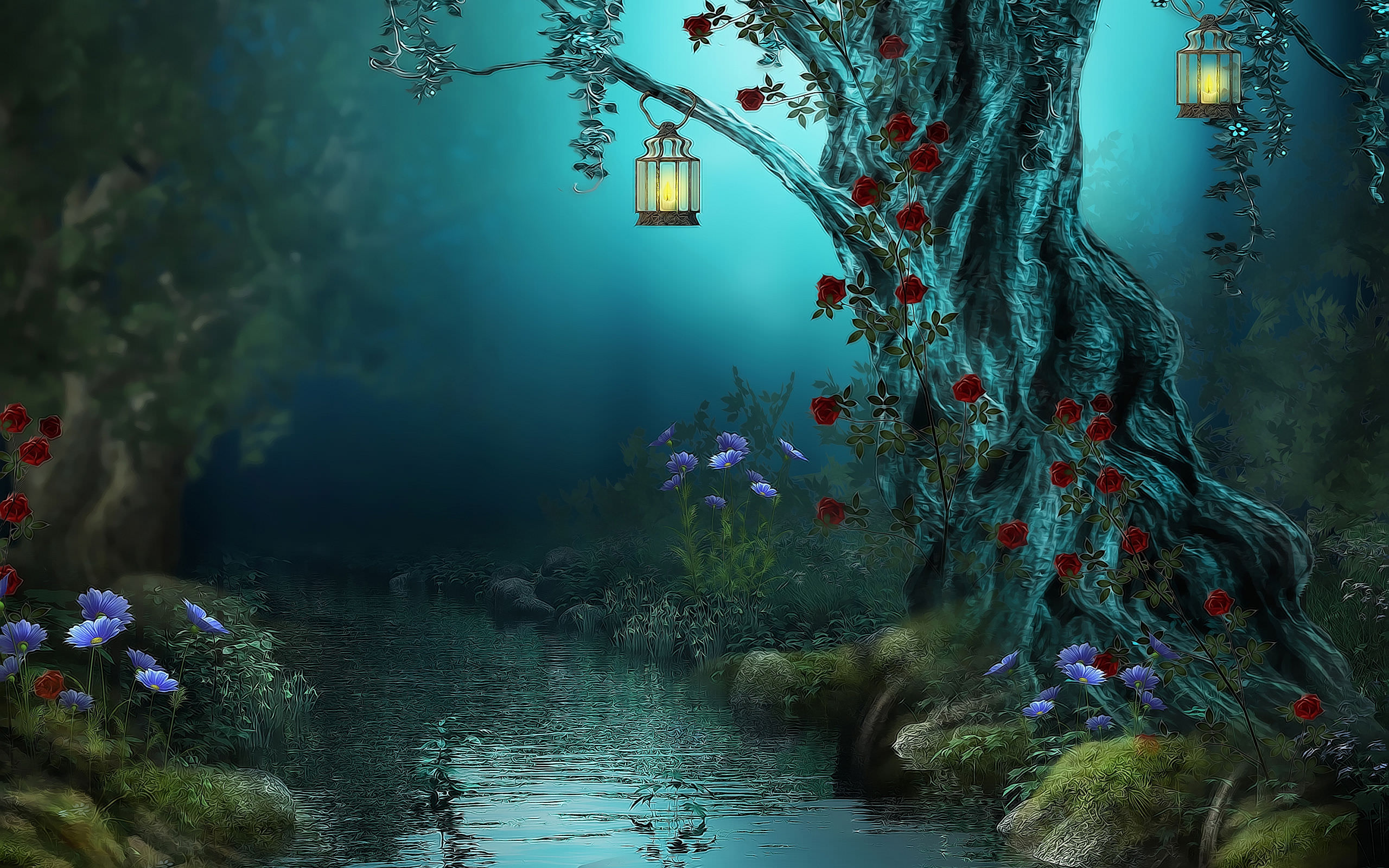 Magical River in Forest Wallpaper