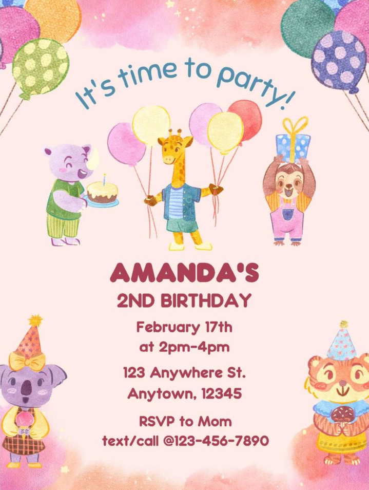 Party Animals Kids Birthday Invitation