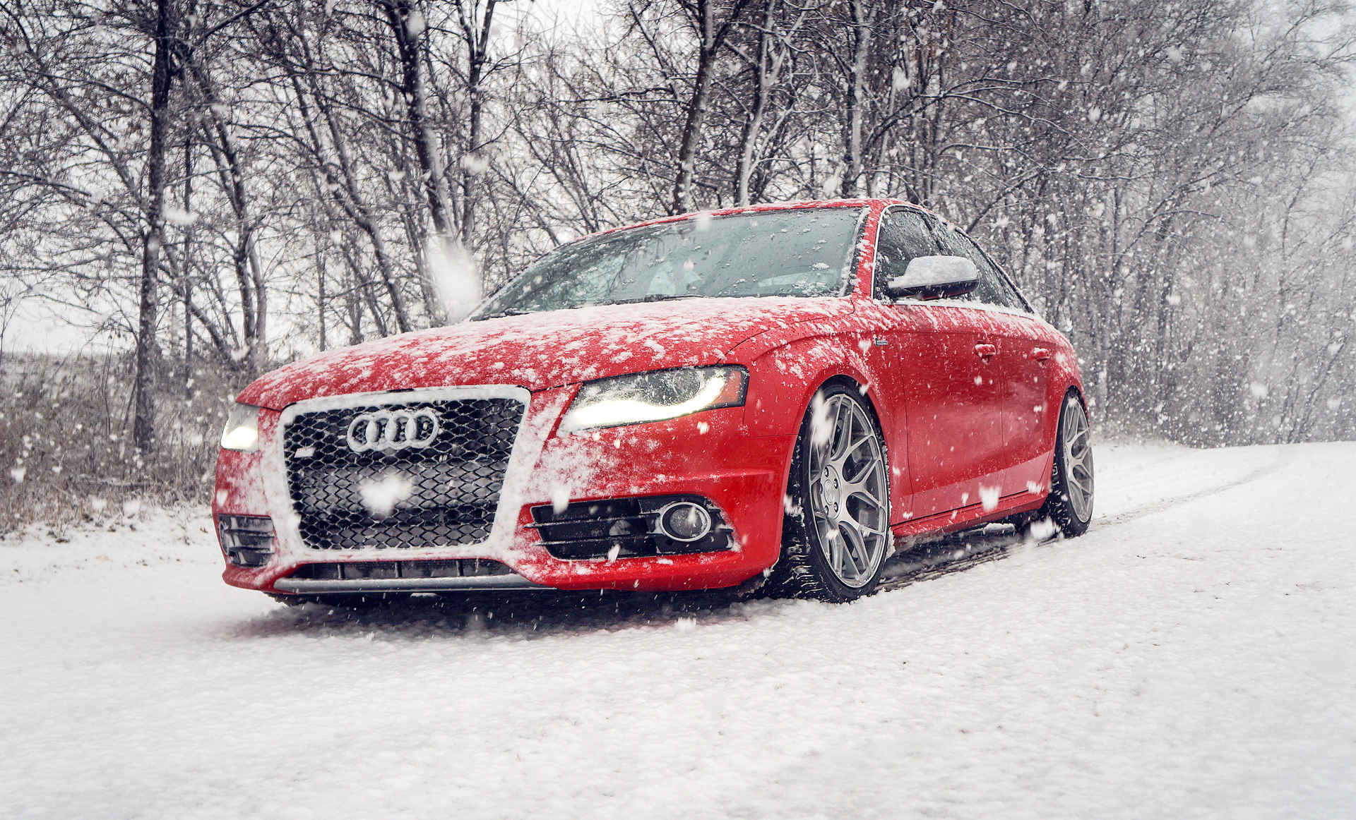 Red Car Snowfall Wallpaper