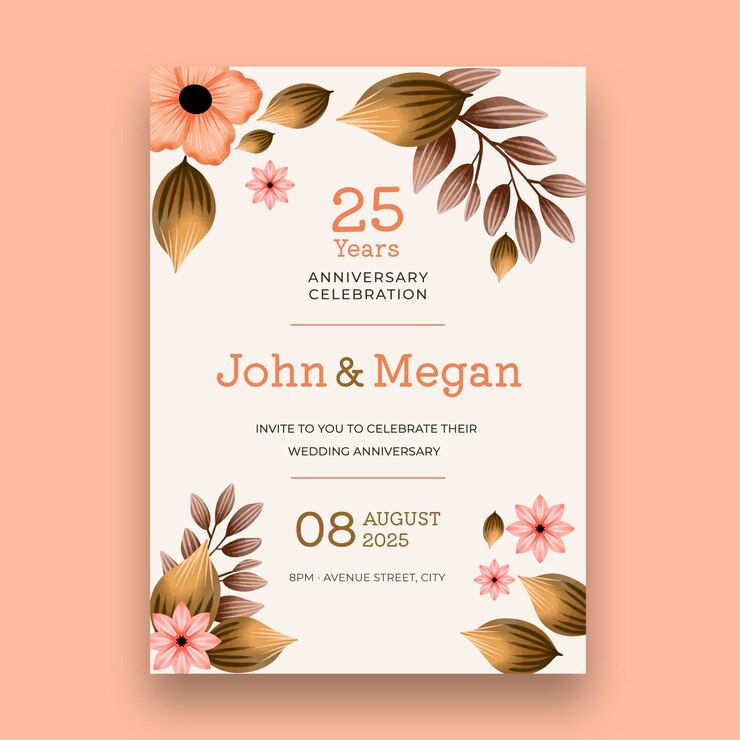 Twenty Fifth Wedding Anniversary Card Template