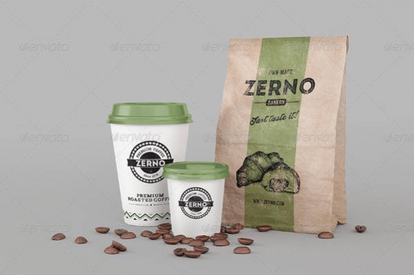 Very Elegant Coffee Cup Mockup with Coffee Bag