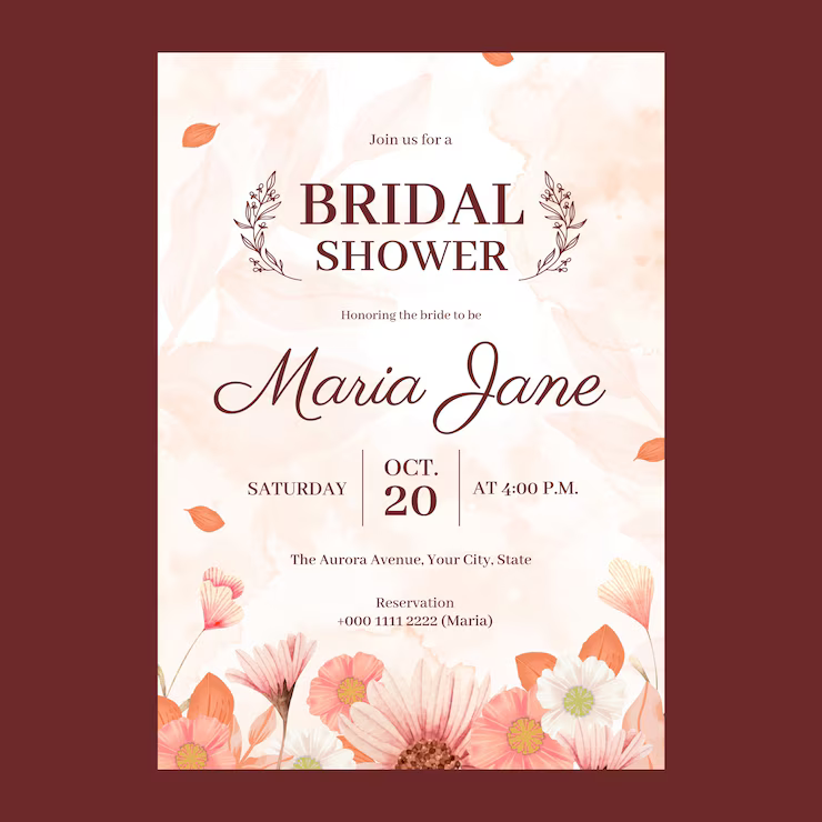 Watercolor bridal shower invitation for Free