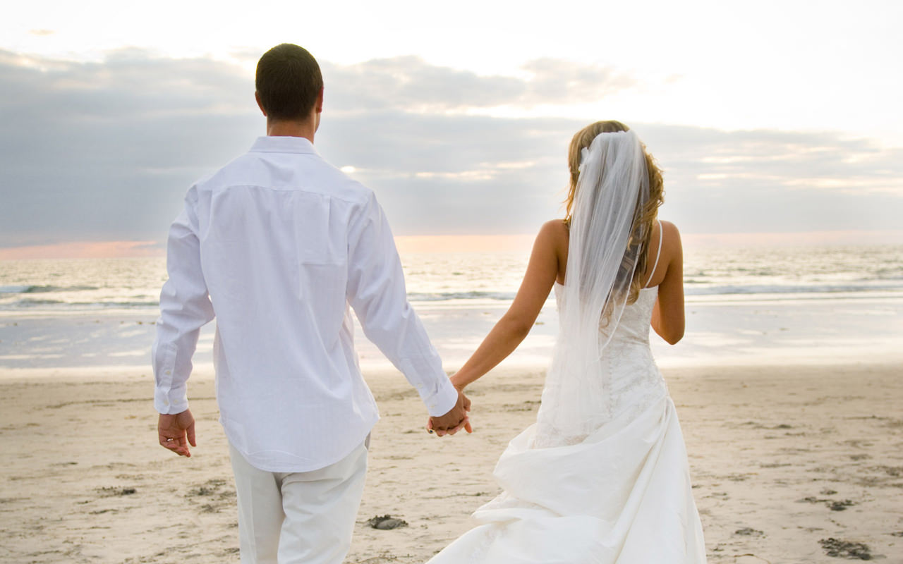 Wedding Couple on Beach Background