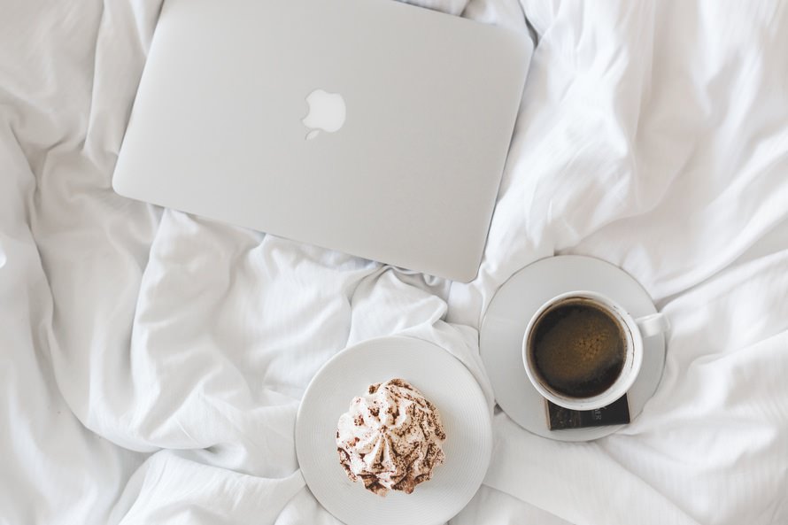 White Macbook with Coffee Wallpaper