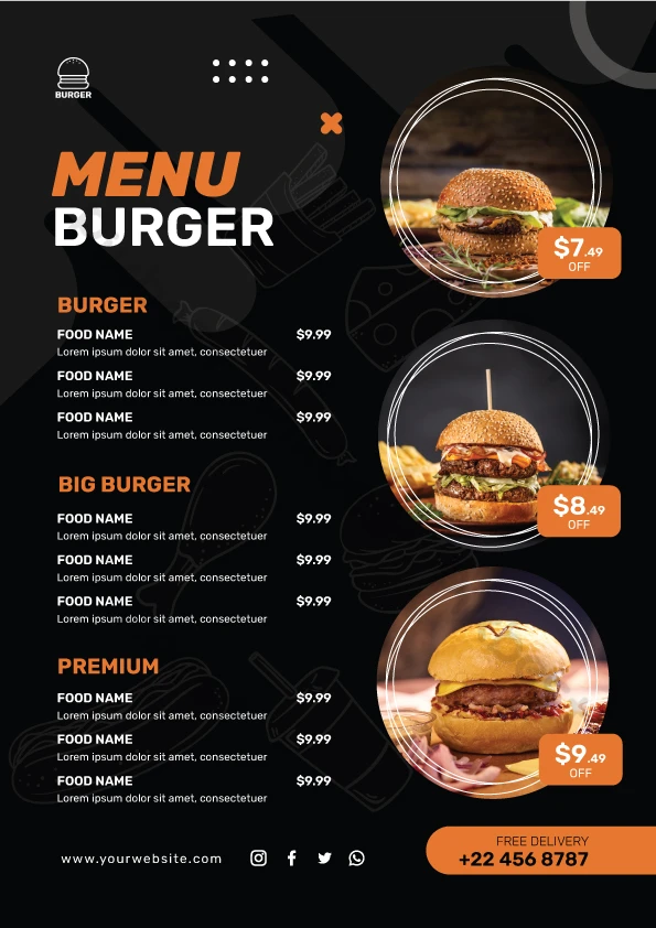 Burgers Restaurant Menu Template Design