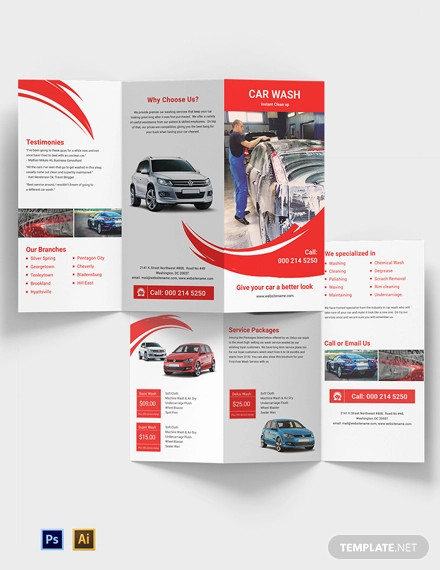 car wash a3 tri fold brochure template