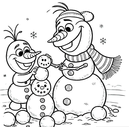 Coloring Page Olaf Building a Snowman