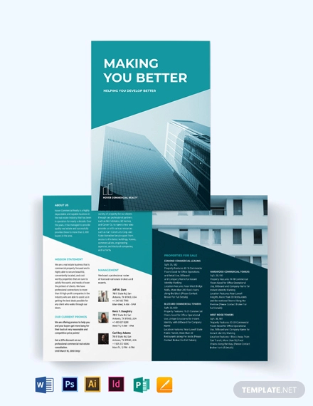 commercial lease real estate bi fold brochure template