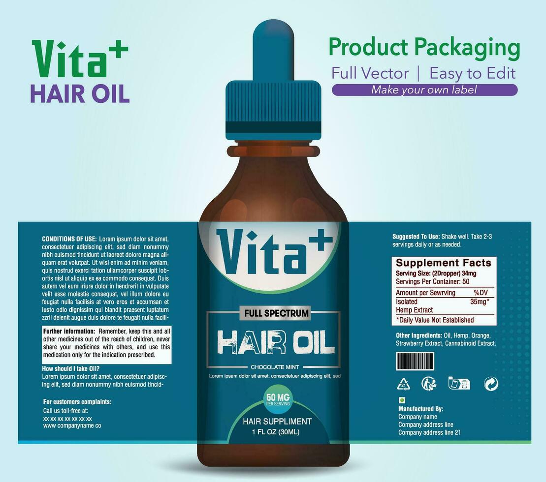 Cosmetic Hair Oil Label and Vitamin pack