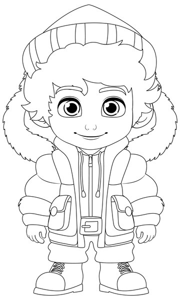 Cute Young Man in Winter Outfit Coloring Page