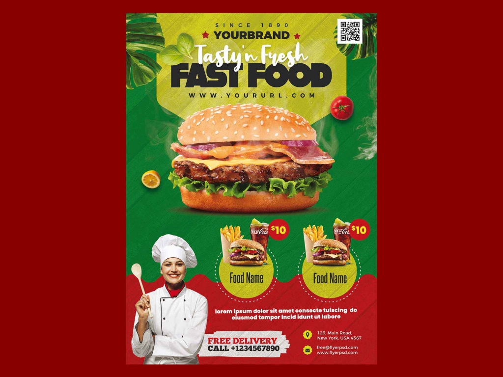 Free Fast Food Restaurant Menu Flyer Template (PSD)