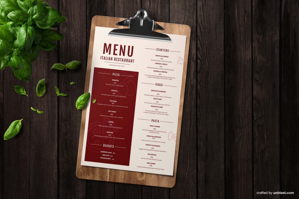 Free Italian Restaurant Menu Template