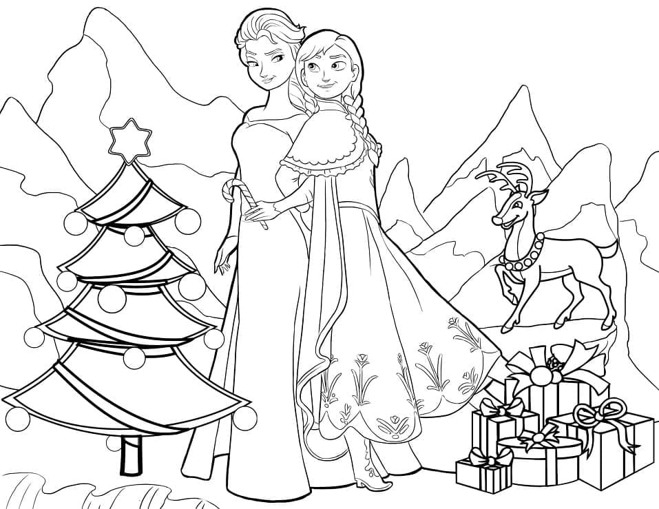 Frozen Disney Christmas Coloring Page