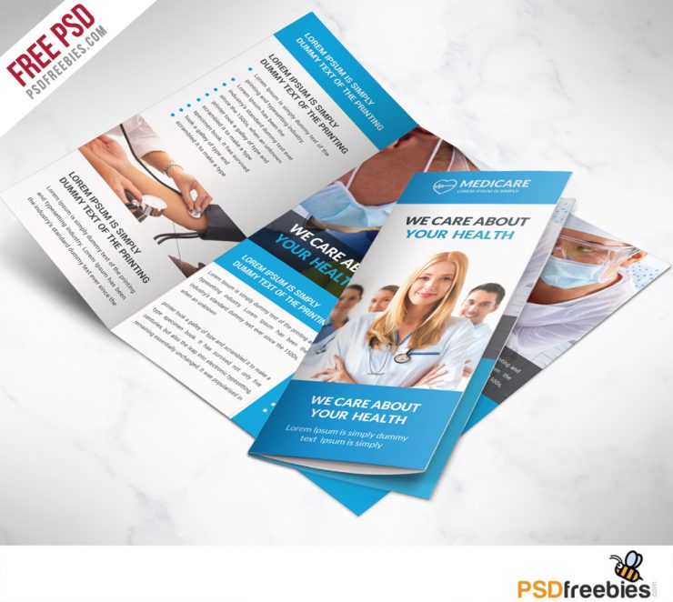 Medical care and Hospital Trifold Brochure Template Free PSD