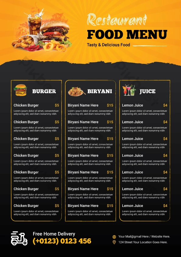 Modern Restaurants Food Menu Flyer Design