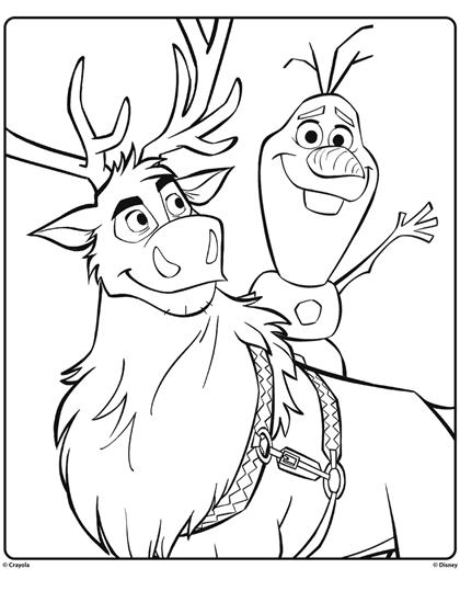 Olaf and Sven from Disney Frozen 2 Free Coloring Page