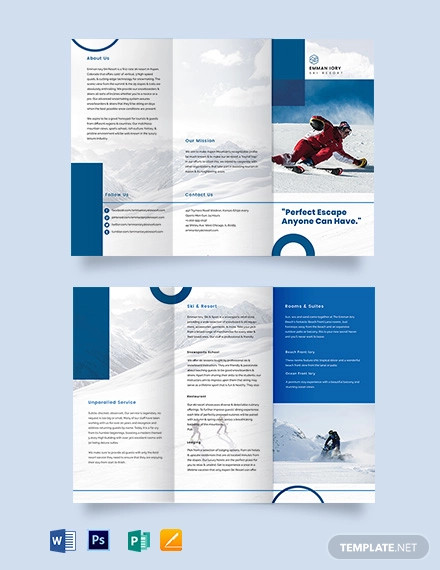 ski resort tri fold brochure template
