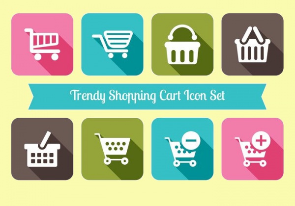 Trendy Shopping Cart Icon Set