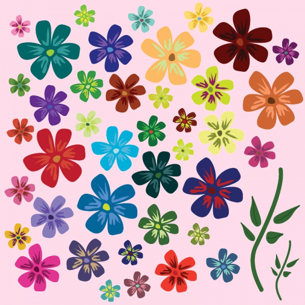 38 coloured vector flowers