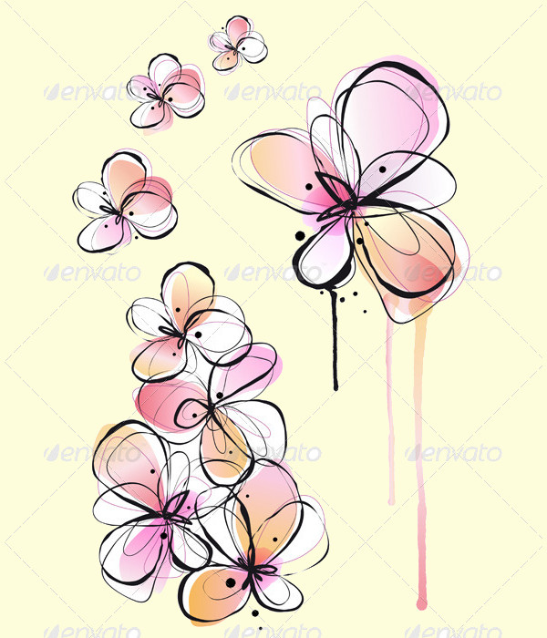 Abstract Watercolor Flowers, Vector