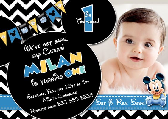 Baby Mickey Mouse 1st Birthday Invitations