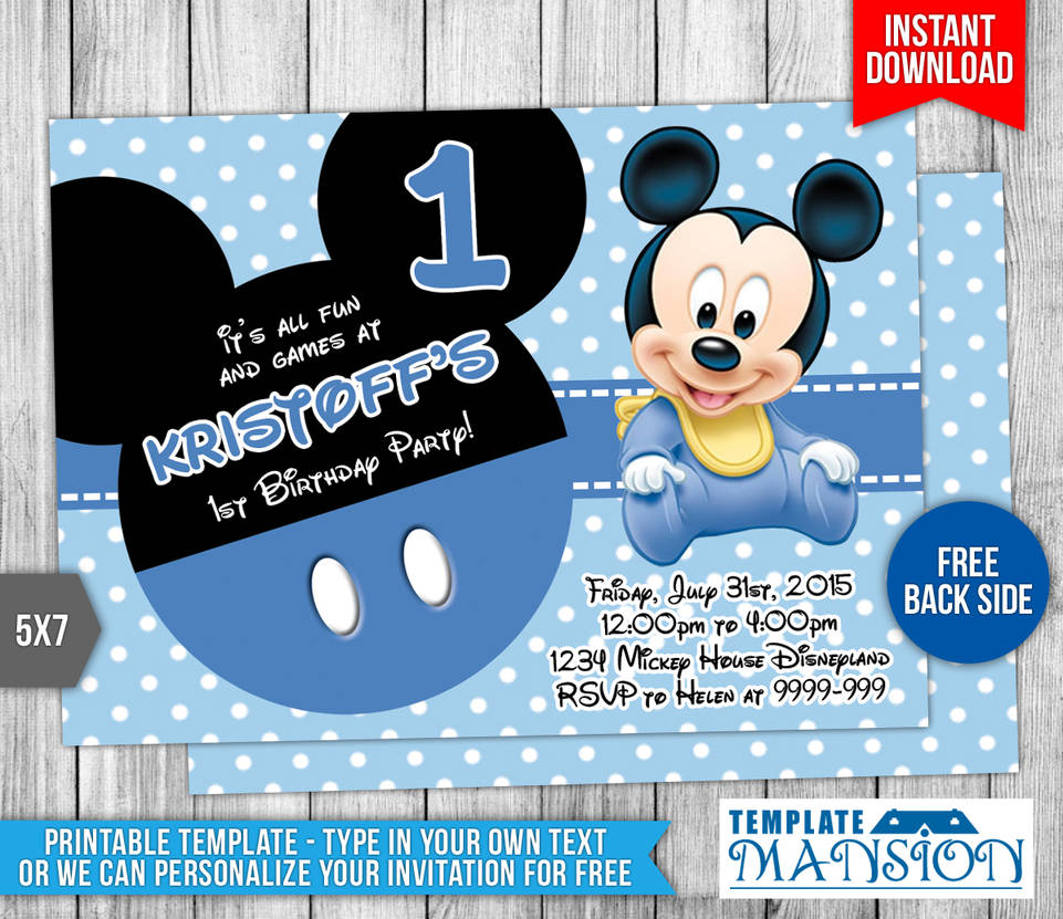 Baby Mickey Mouse Birthday Invitation 